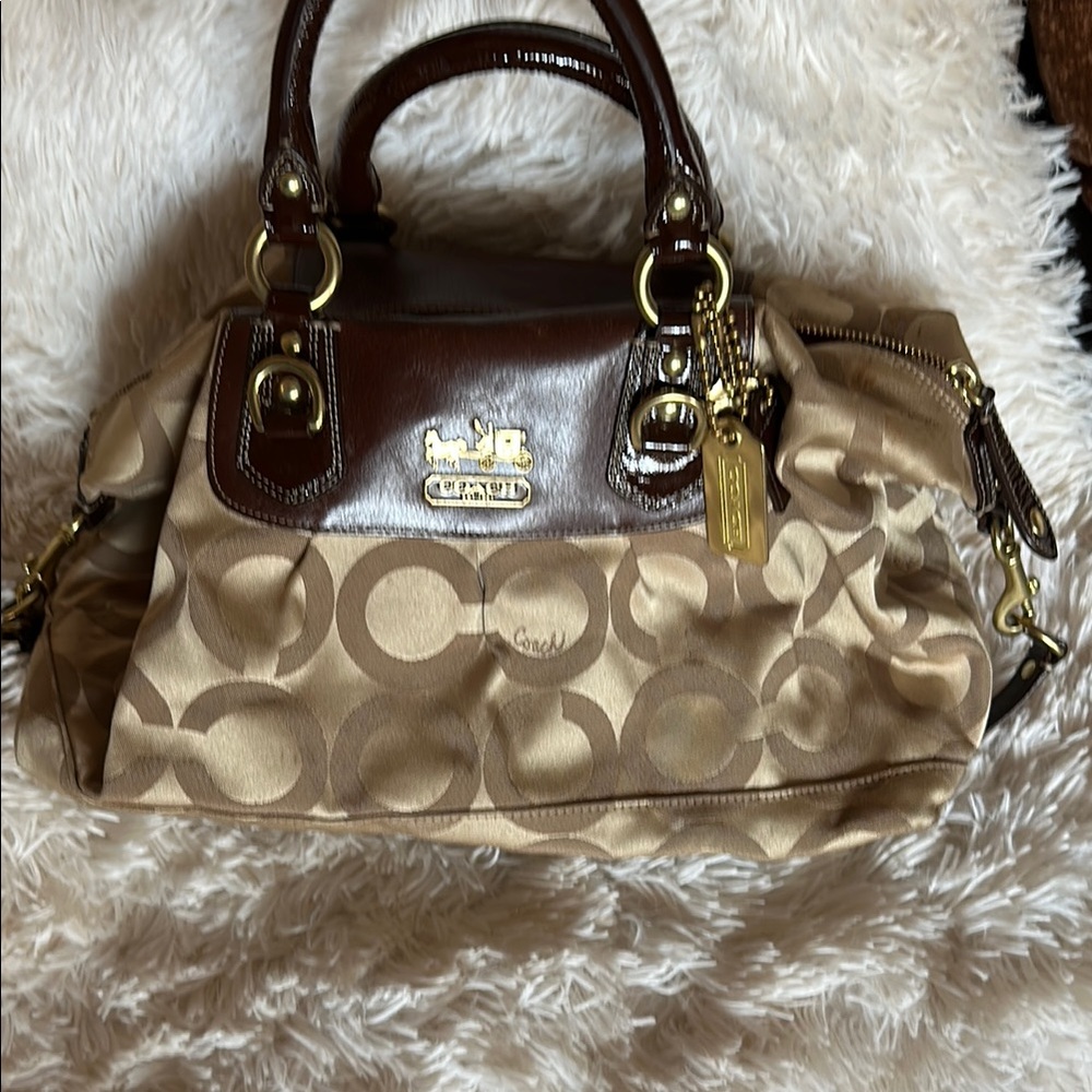 Coach Brown and Tan Satchel with Monogram Pattern